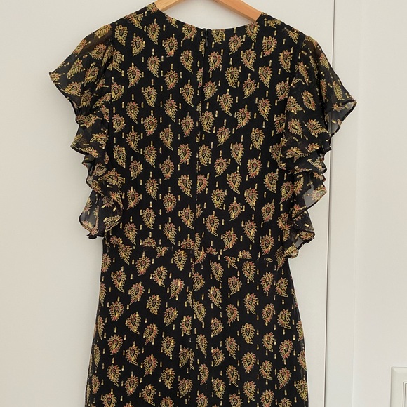 Boho Wrap Dress Ruffle Gold Black S / US 4 - Picture 6 of 12